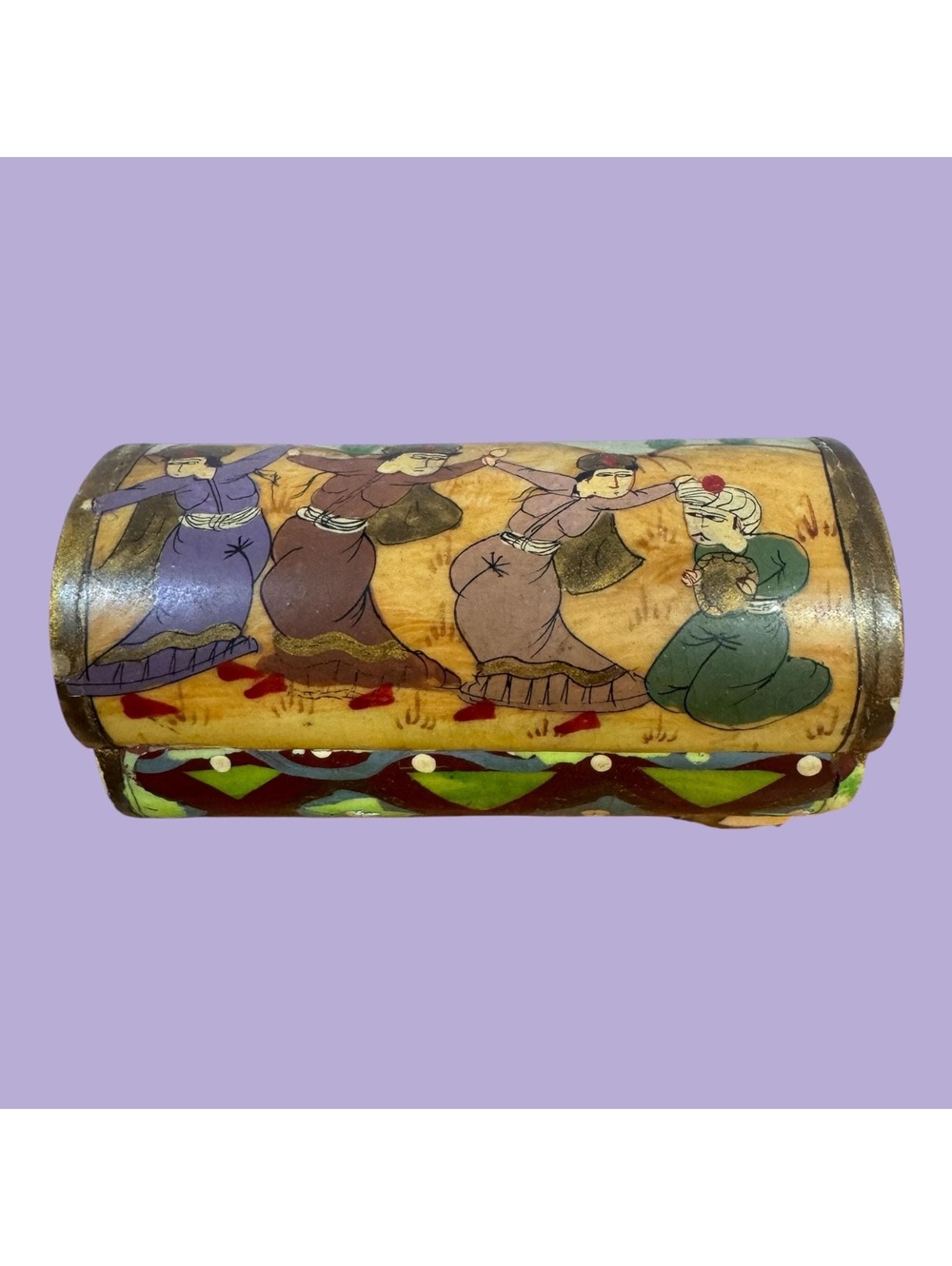 Vintage Persian Hand Painted Bone Trinket Box